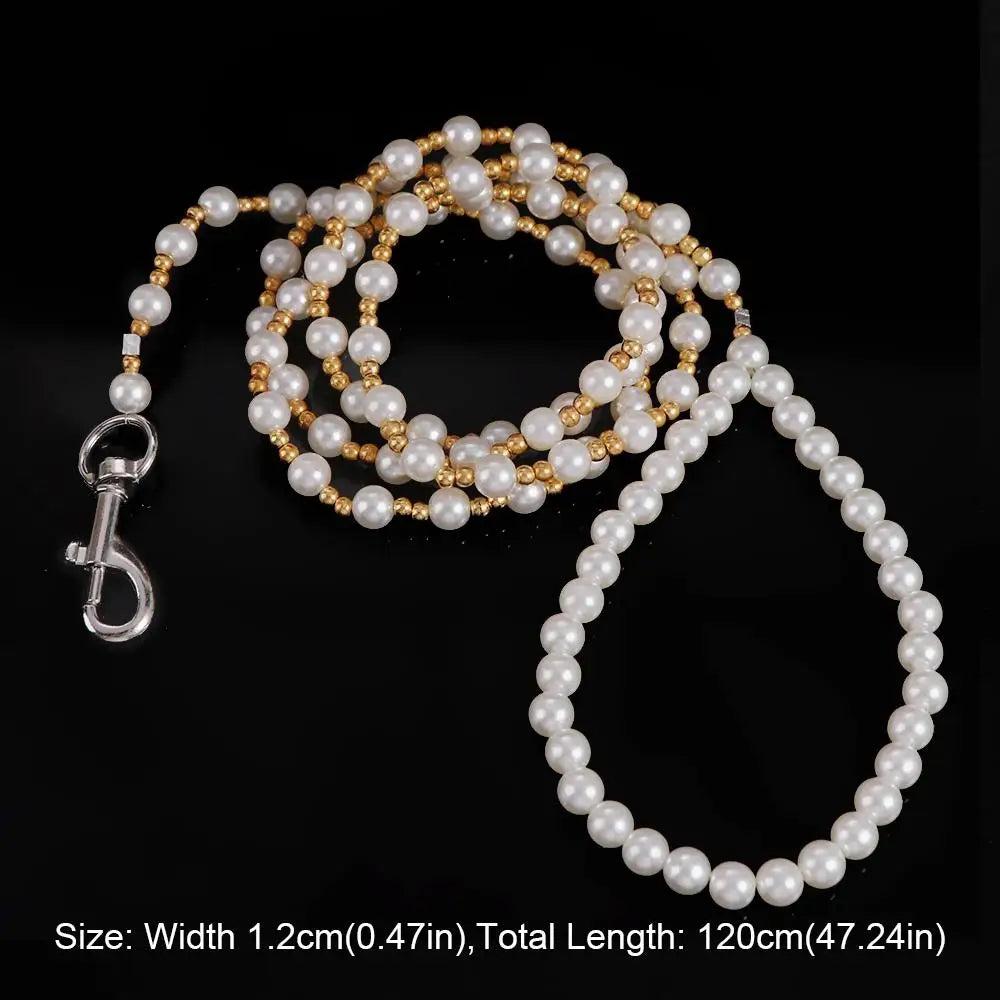 120cm Pearls Dog Harness Leash Imitation Pearls Strong Beaded Dog Leash Elegant Alloy Hook Pet Training Lead Leashes Pet