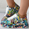 Women's Graffiti Print Sneakers Fashion Lace-up Low-top Platform Sneakers Casual Skateboard Shoes Sneakers New Vulcanized Shoes