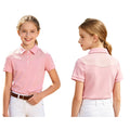 Kids Girls Horse Riding Shirts Short Sleeve Turn Down Collar Buttons T-shirt Closure Design Equestrian Costumes Sports Tops