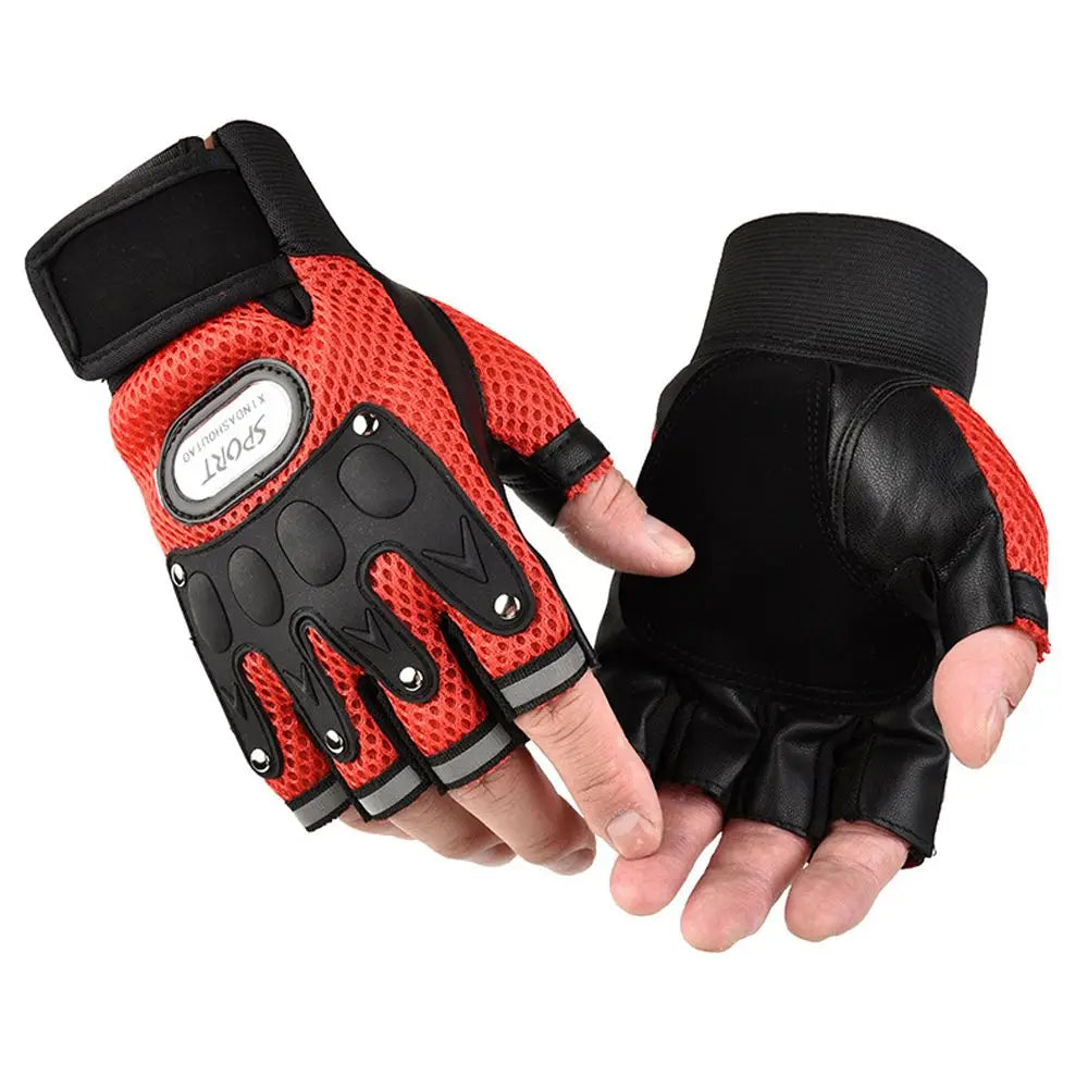 Men Fitness Motocycle Gloves Half Finger Palm Breathable Anti-Slip Riding Gloves PU Leather Bicycle Gloves Fingerless Gloves
