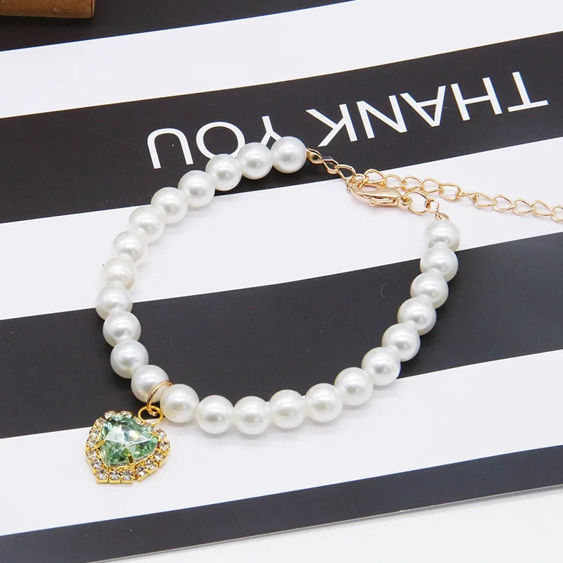 Cute Fashion Pet Supplies Cat Accessories Necklace Pearl Crystal Pet Collar Pearl Beaded  Solid Crystal Pendant Pet Products