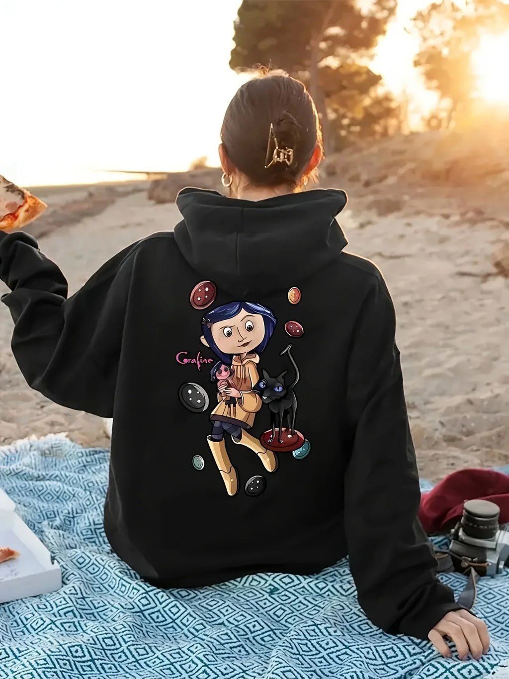 Coraline Themed Cartoon Character Print Hoodie for Women Casual Fashion Casual HipHop Sweatshirt Harajuku Unisex
