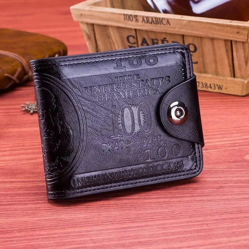 Men's Wallets with 100 US Dollar Pattern Male Photo Card Holder Leather Wallet Fashion Large Capacity Purse Bag