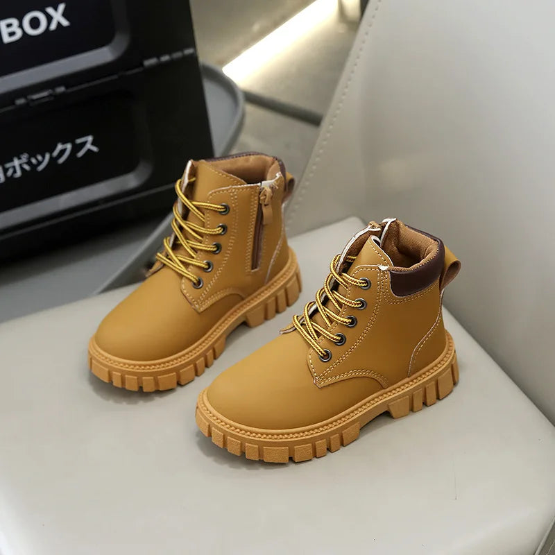 Children Leather Boots Kids Ankle Boots Non-slip Side Zipper Soild Color 2026 Autumn New Boys Girls Short Boots Comfortable