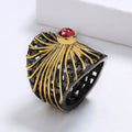 Unique Jewelry Rings for Women 925 Stamp Creative Hollow Sunflower Rings Black Gold Two Tone Jewelry Engagement Gift