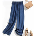 Summer High Waist  Ice Silk Elastic Straight Leg Jeans Loose Wide Leg Nine Pants Women's plus Size Loose Fit Trousers