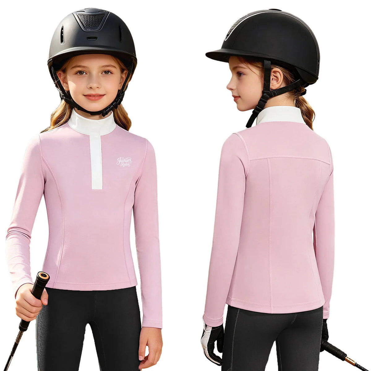 Kids Girls Horse Riding Sports Shirt Equestrian Clothes Long Sleeve Quick-dry Athletic Shirts Top for Horsemanship Workout Yoga