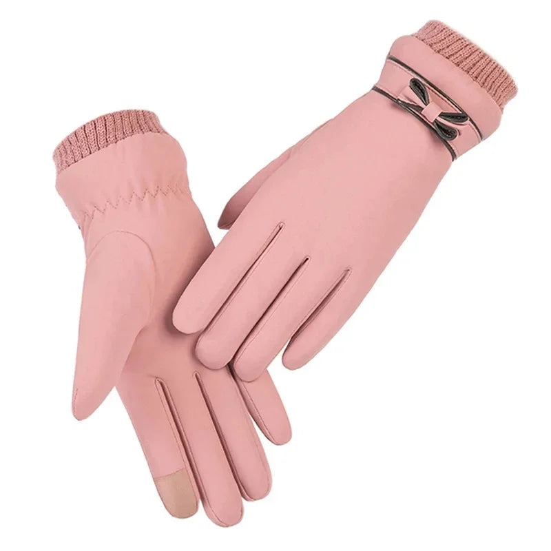Fashion Winter Women Gloves Windproof Internal Plush Warm Lady Mittens Touch Screen Skin-friendly Soft PU Leather Female Gloves