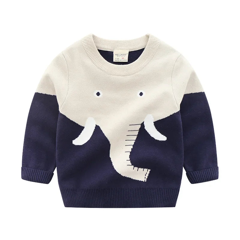 New 2023 Kids Children Pullover Sweater Autumn Winter Boys Cute Cartoon Jacquard O-neck Knitted Jumper Sweaters Tops Clothing