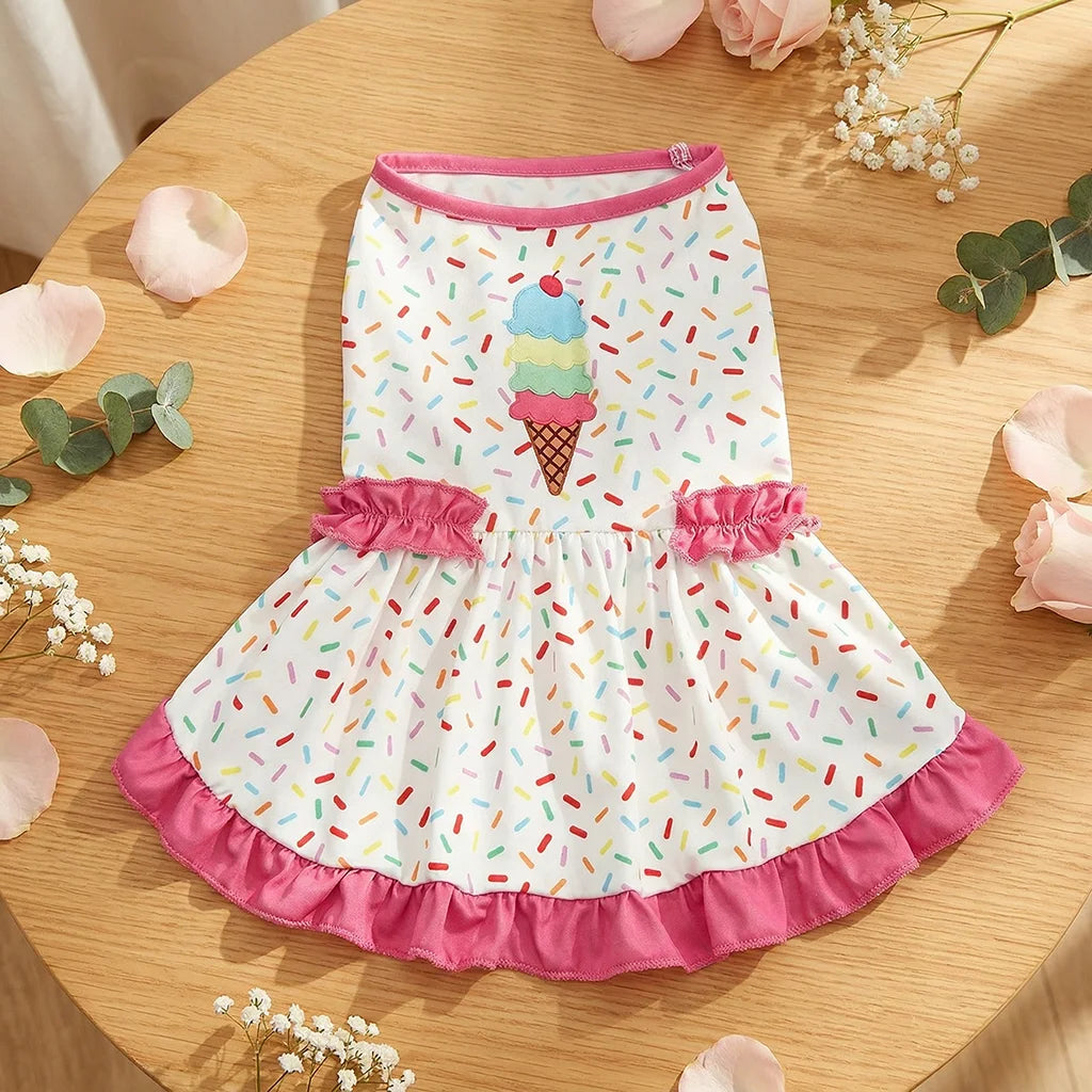 Pet Dog Dress, Colorful Ice Cream & Sprinkles Printed Dog Cat  Puppy Dress, Spring-Summer Thin Pet Clothing, Suitable For Dogs