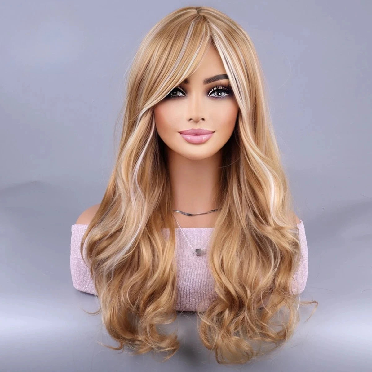 European and American Synthetic Wigs Big Waves with Side-Swept Bangs Long Curly Hair with Highlights Women's Hair Accessories