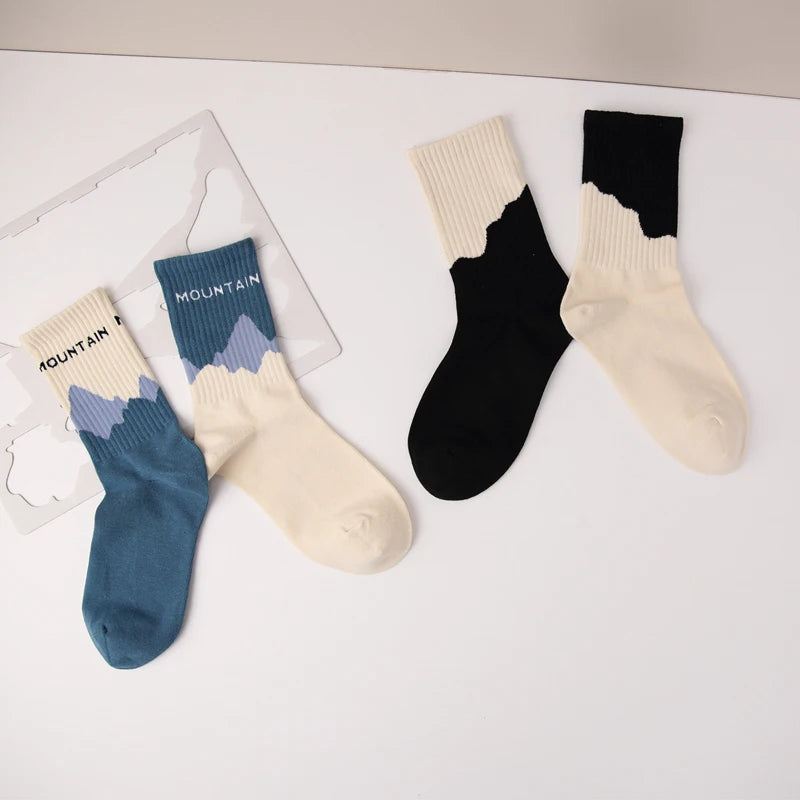 Fashion A/B Style Men Socks Asymmetrical Pattern Street Hip Hop Skateboard Man Cotton Sock Breathable Harajuku Calcetines Hombre