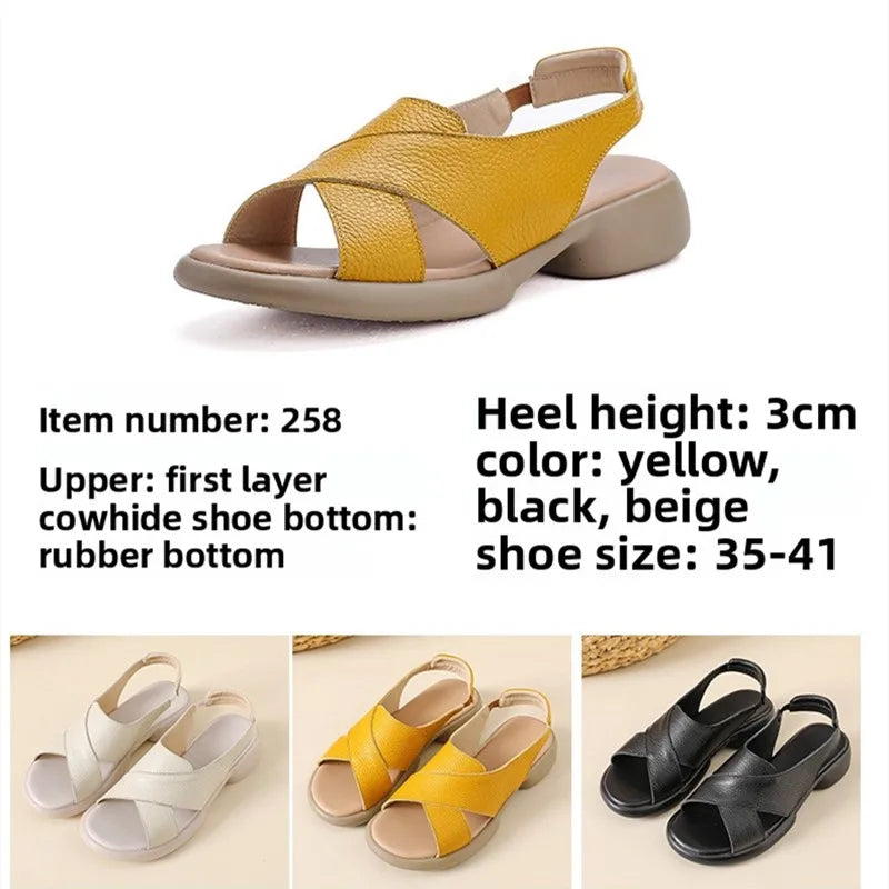 Sandals for Women - 2026 New Design - Top-grain Cowhide Women's Thick-soled Sandals Luxury Sandals Women Designers Ladies Shoes