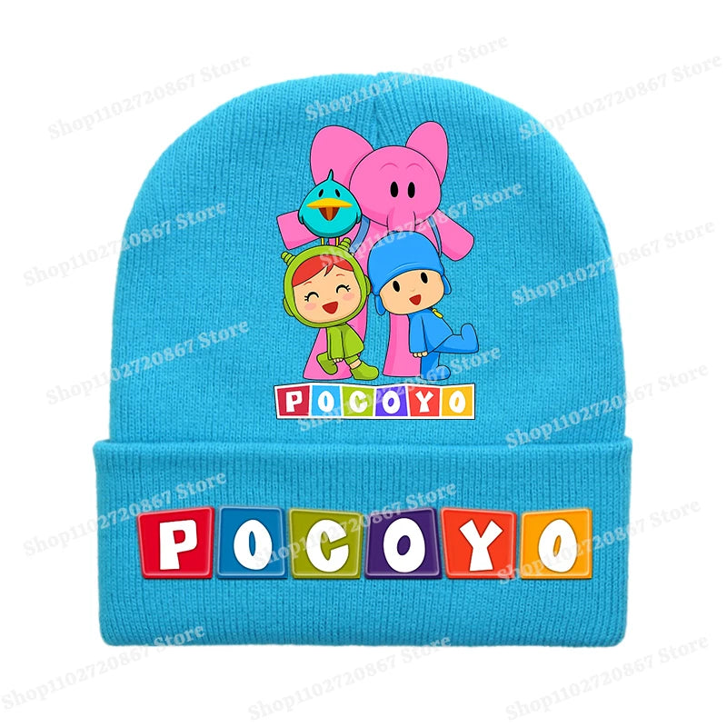 POCOYOS Children Knitted Hats Anime Character Print Knit Beanie Boys Girls Cartoon Winter Warm Caps Cute Thermal Hat Kids Gifts