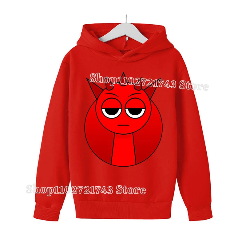 Sprunki Thick Hoodie for Children Anime Cartoon Fashion Sweatshirt Boys Girls Autumn Winter Hip Hop Hooded Hoodies Kids Clothes