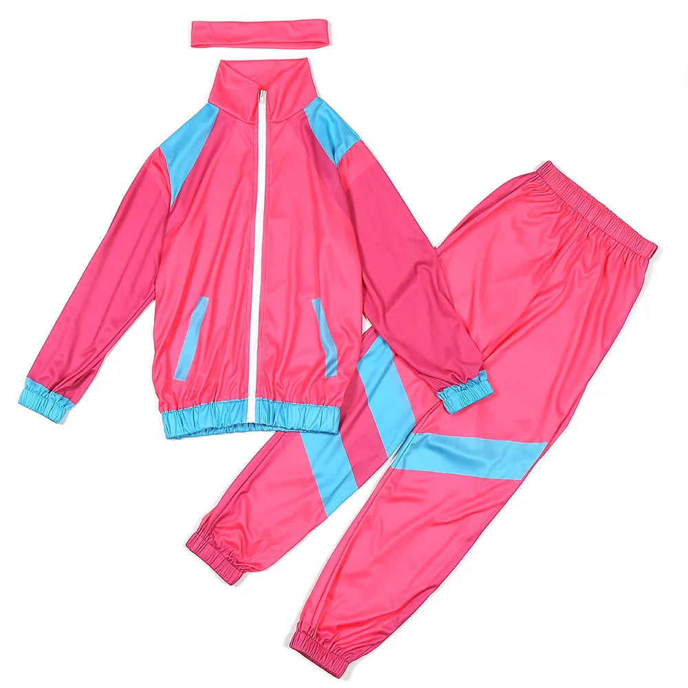 Boys and Girls 80s Tracksuit Hip Hop Costume Top Pants Sets Outfit Retro Disco Dance Sportswear Uniform for Kids Children