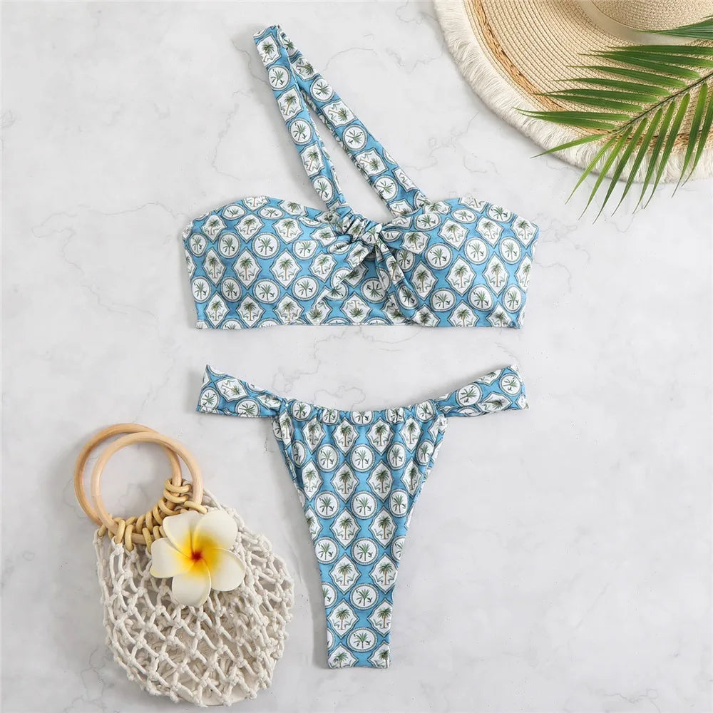 Two Piece Swimsuit Low Waist Bathing Suit Women 2025 New Swimwear One Shoulder Bikini Push Up Swim Suit Girl Brazilian Bikini