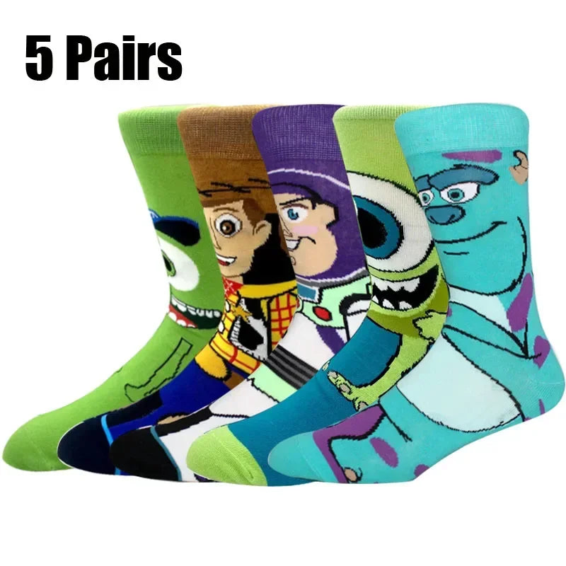 5 Pairs New Men's Socks Happy Funny Women Socks Animation Cosplay Hip Hop Long Socks Fashion Bizarre and Novel Christmas Gift