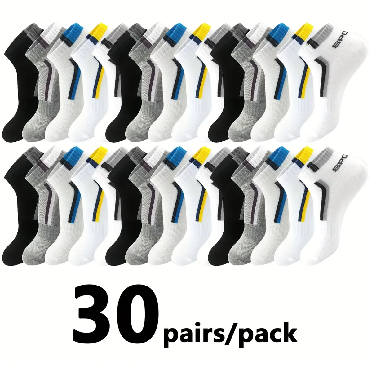 30Pairs Men Socks Mesh Breathable Short Casual Socks Color-block Sports Sock Sports Socks Absorb Sweat Ankle
