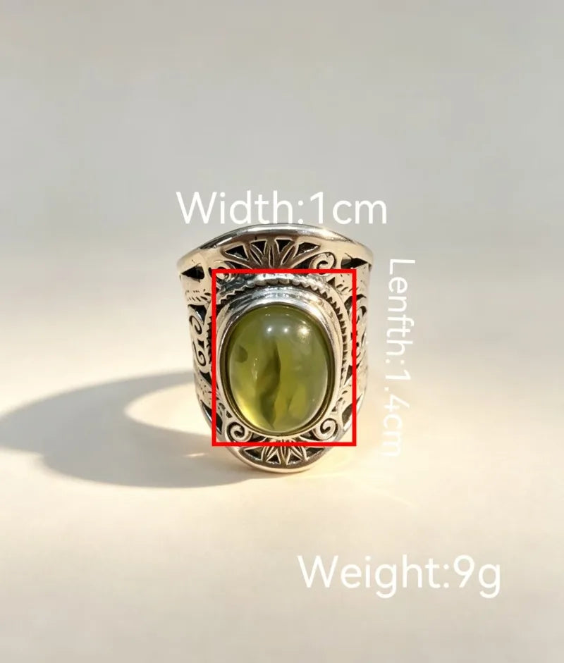 European and American jewelry: green ring, vintage style, trendy for men and women, personalized stone ring.