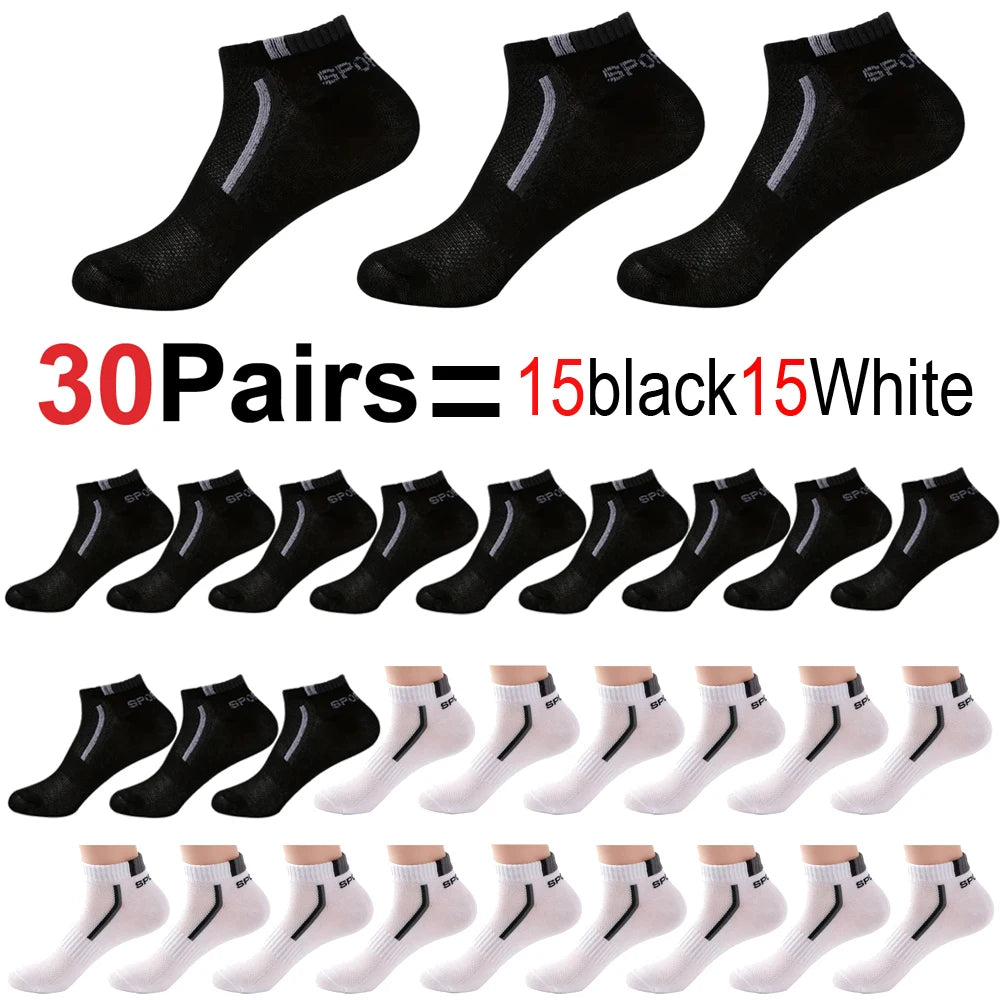 30Pairs Men Socks Mesh Breathable Short Casual Socks Color-block Sports Sock Sports Socks Absorb Sweat Ankle