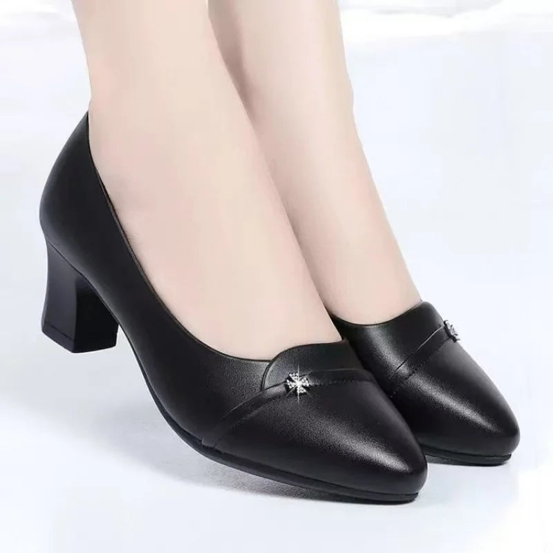 Fashion Women's Loafers 2026 New:Comfortable Mid Heel Pointed Toe Work Pumps,Chunky Heel Patent PU Leather Slip On Office Shoes