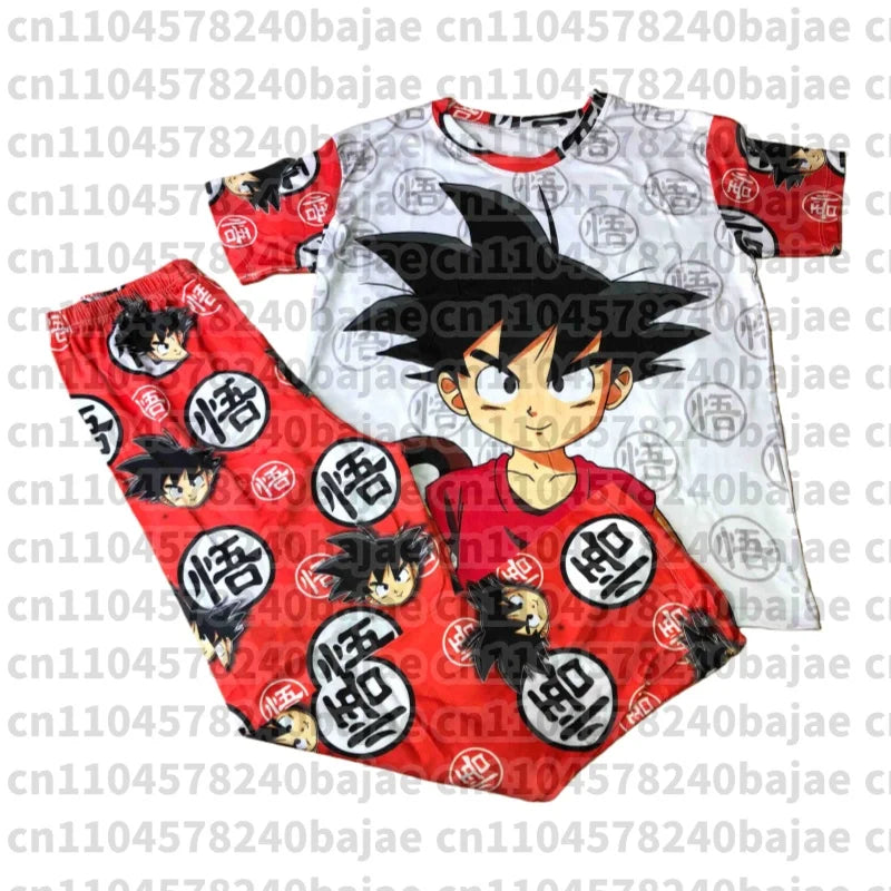 Pajama Set Son Goku Kiki Cartoon Matching Family Outfits Boys Girls Short Sleeve & Wide-Leg Pants Summer Quick-dry Comfy