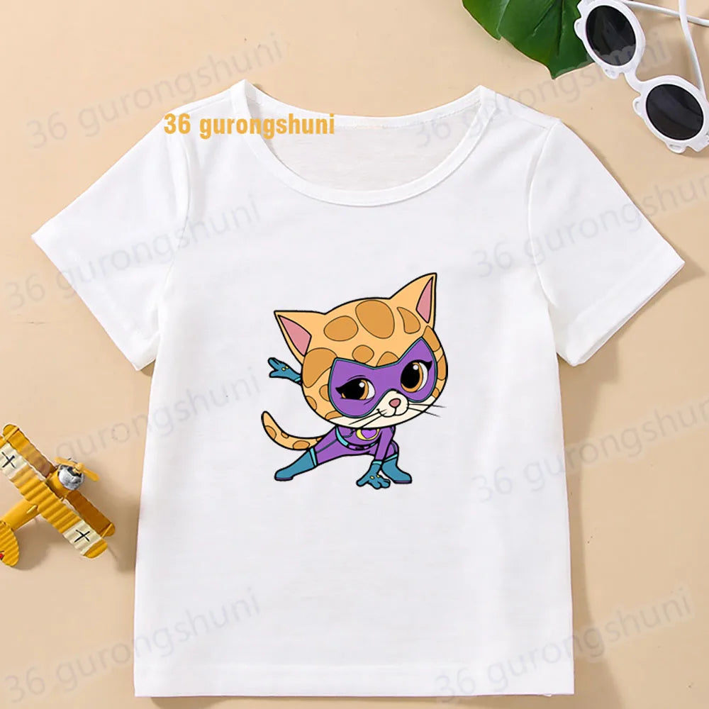 Boys T Shirts Children Clothes superkitties Kids Tshirt super kitties baby T-shirt 4 5 6 birthday summer Tops For Girls-clothing