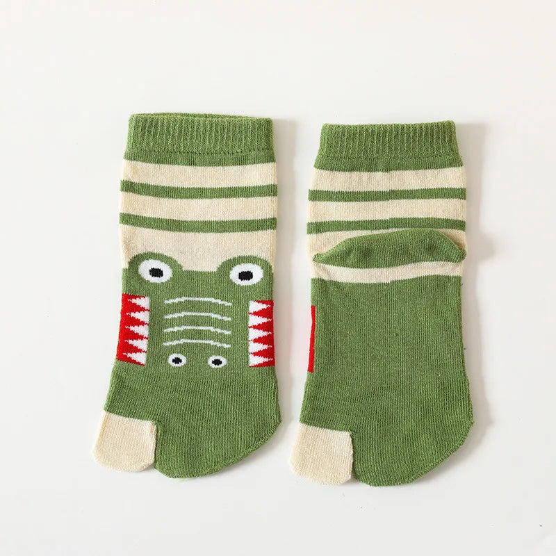 3-12Y Kids Toe Socks Girls Boys Five Finger Socks Autumn Winter High Tube Cotton Crew Socks Cute Cartoon Kawaii