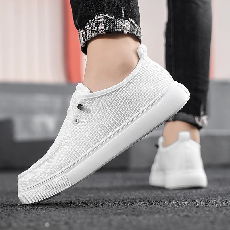 Men's Lace Up Loafers for Casual Wear, Lightweight Wide Canvas Loafers with Wide Toe Boxes, Boat Flat Walking Shoes Lazy People