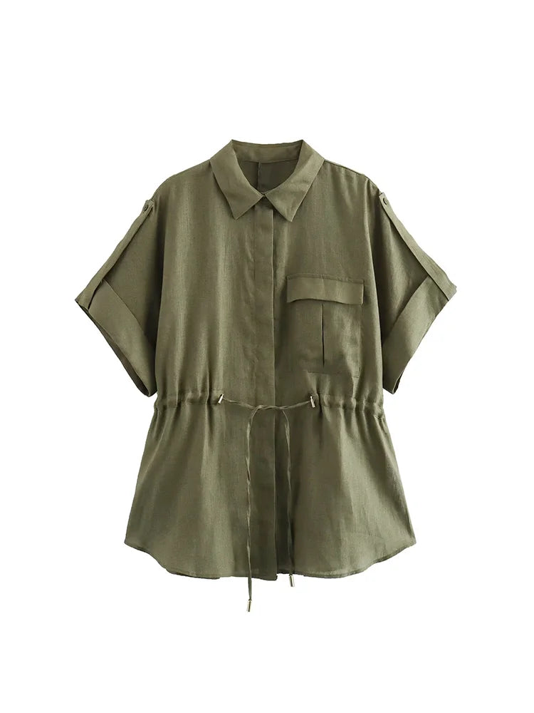 KONDALA Vintage Casual Solid Women Suit Single Breasted Short Sleeve Shirt Loose Long Pants Chic Fashion 2025 Summer Basics Sets