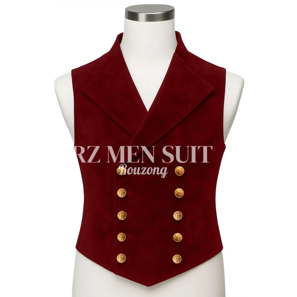 Mens Velvet Suit Vest Retro Lapel Double Breasted Tuxedo Vests Victorian Formal Waistcoat chaleco hombre