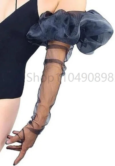 Women Long Gloves Puffy Detachable Sleeves Wedding Party Translucent Elegant Fashion Costume Accessories