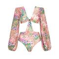 Women Swimwear Summer Floral Printed V-neck Swimsuit One-piece Bodysuit Bikini Set Beach Style Wear Maxi Dress Skirt Vacation