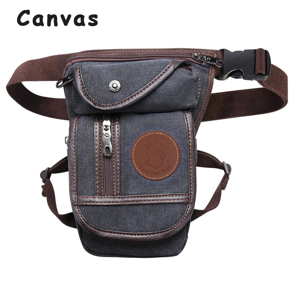 Men's Motorcycle Bag Waterproof Portable Canvas Motorcycle Drop Leg Bag Multifunctional Outdoor Sport Riding Waist Shoulder Bag