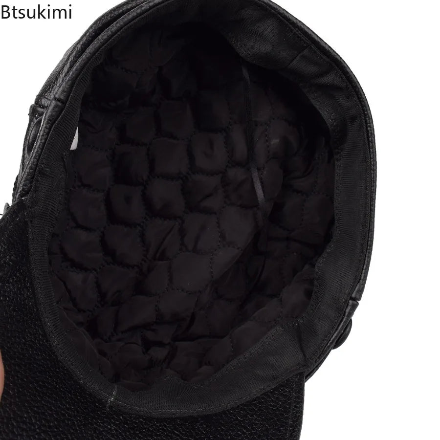 Motorcycle Hat for Women and Men Military Caps Real Leather Studentsr Hats Flat Female Adjustable Autumn Winter Captain Berets