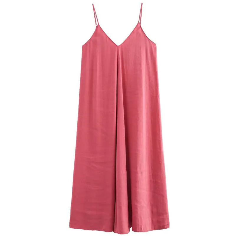 HXAO 2025 Womens Dresses Slip Long Dresses Elegant Green Red Black Dress V-Neck Sleeveless Backless Vestido Casual Women's Dress