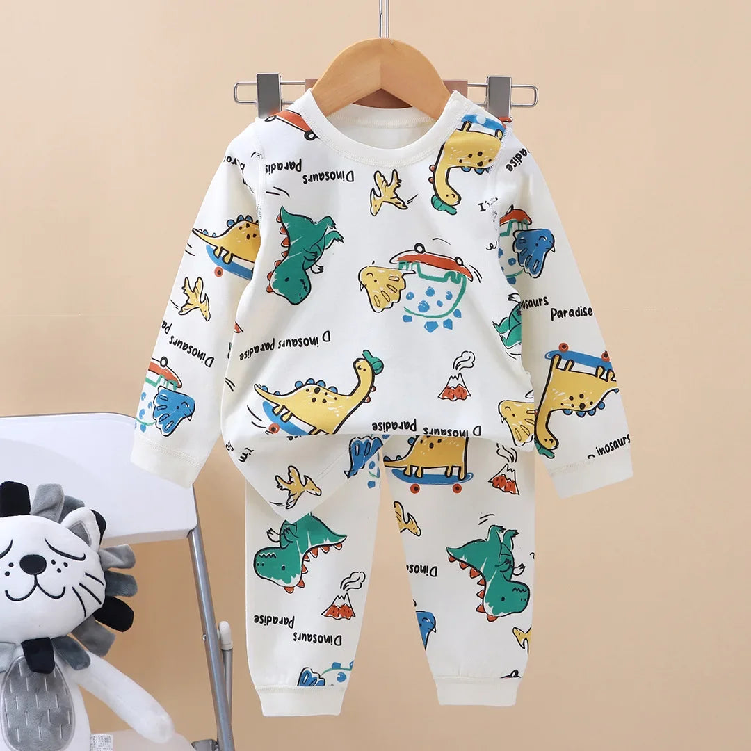 2024 New Kids Boys Girls Pajama Sets Cartoon Print Long Sleeve Cute T-Shirt Tops with Pants Toddler Baby Autumn Sleeping Clothes