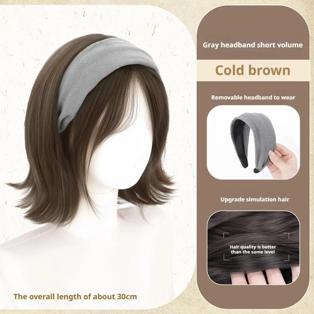 Headband Wigs Short Straight Bob for Women Half Wigs Synthetic Hair for Cosplay Party Daily Use Synthetic Women Elegant Solid
