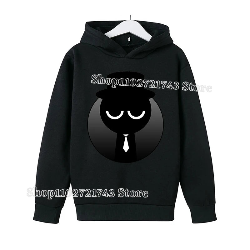 Sprunki Thick Hoodie for Children Anime Cartoon Fashion Sweatshirt Boys Girls Autumn Winter Hip Hop Hooded Hoodies Kids Clothes