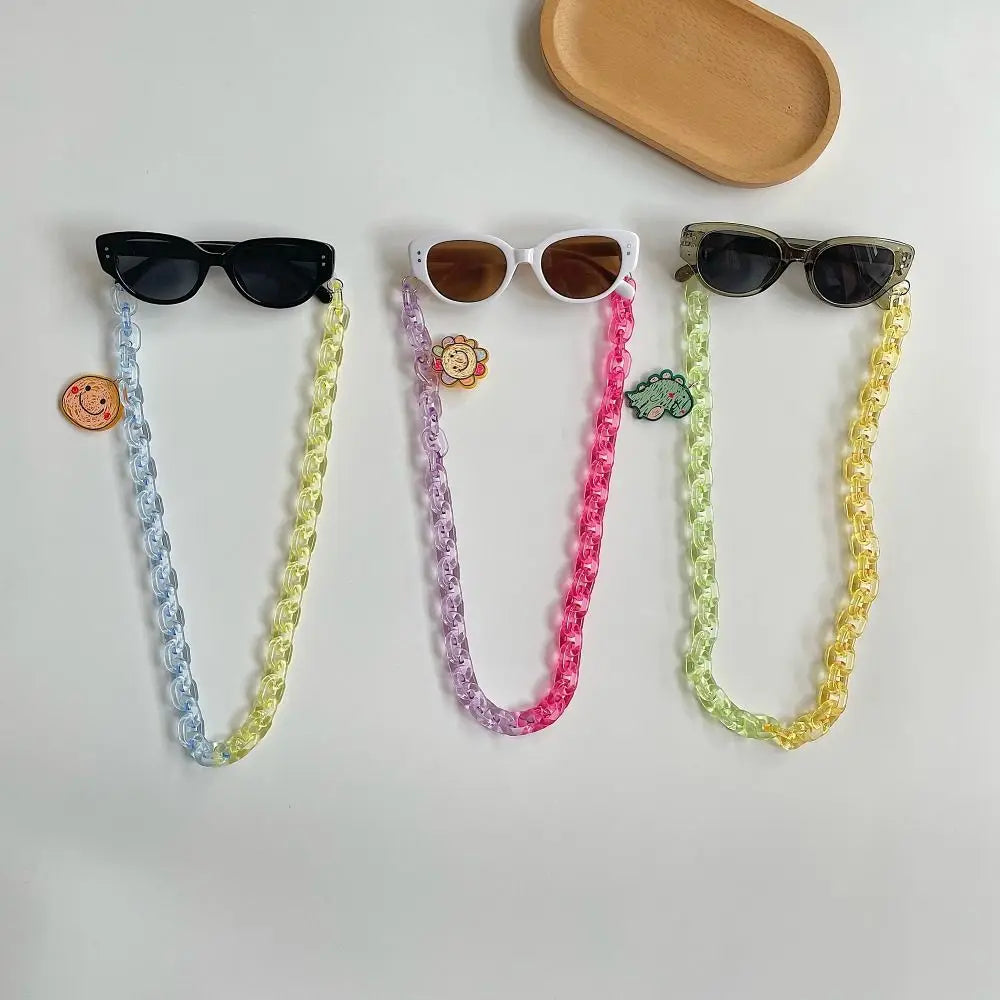 2Pcs/Set Spring Summer Kids Cat Eye Sunglasses Fashion Kawaii Sunscreen Eyeglasses Outdoor with Eyeglass Chains Children Eyewear