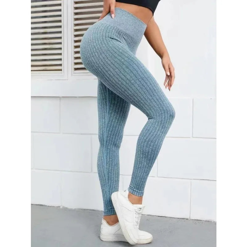 Women'S Slim Fitness Push Up Sport Legging Ladies High Waist Yoga Tights Workout Pants Casual Gym Wear Rib Screw Running Pants