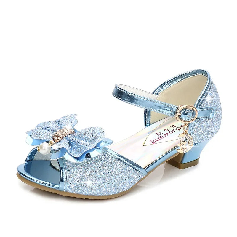 Girls Princess Shoes Summer Children High Heels Open-toe Party Wedding Toddlers Sandals Kids Causal Sequins Mary Jane Shoes