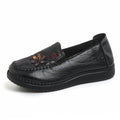 Women's Floral Slip-On Loafer Flats, Faux Leather Upper with Hand Stitching Details, Low Wedge Walking Shoes for Mature Ladies