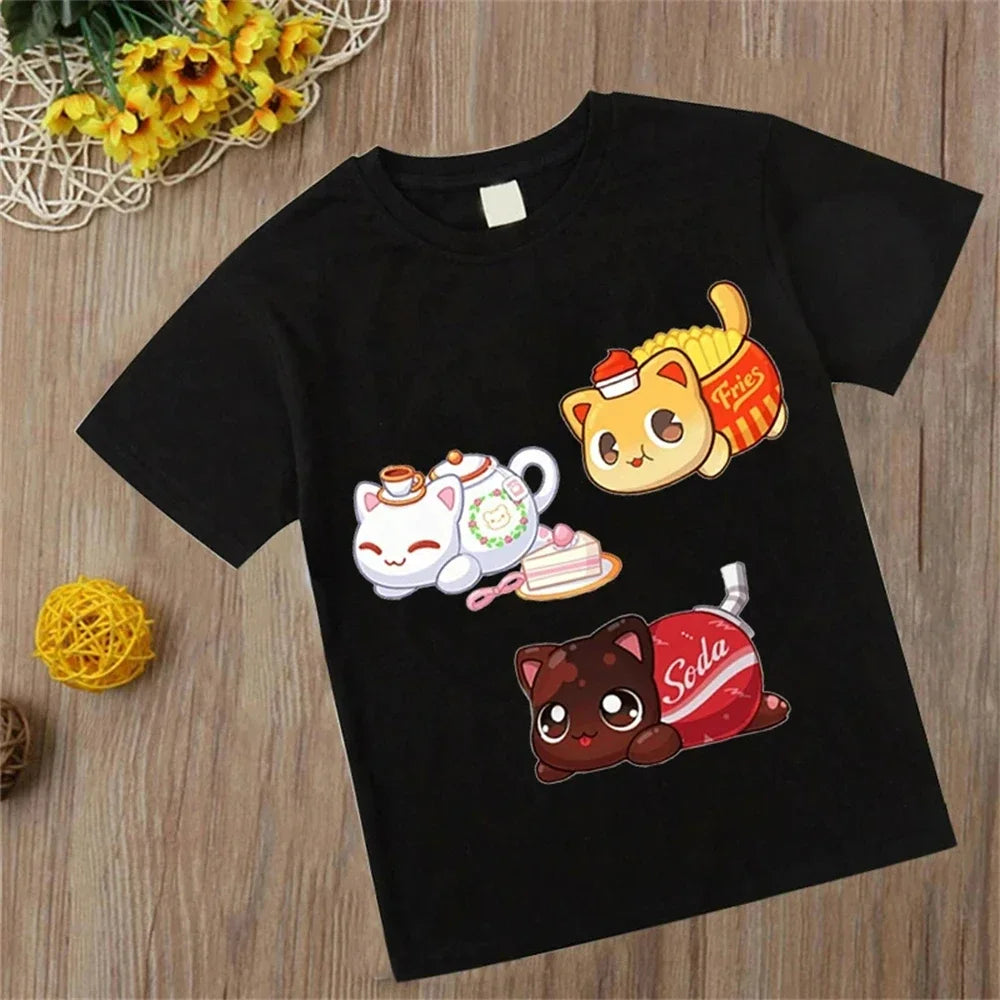 Kids Cotton T-Shirts For Girls Aphmau Printed T-Shirts Boys Outfits Cartoon Anime Girls Womens T-Shirts Cat Print Tops