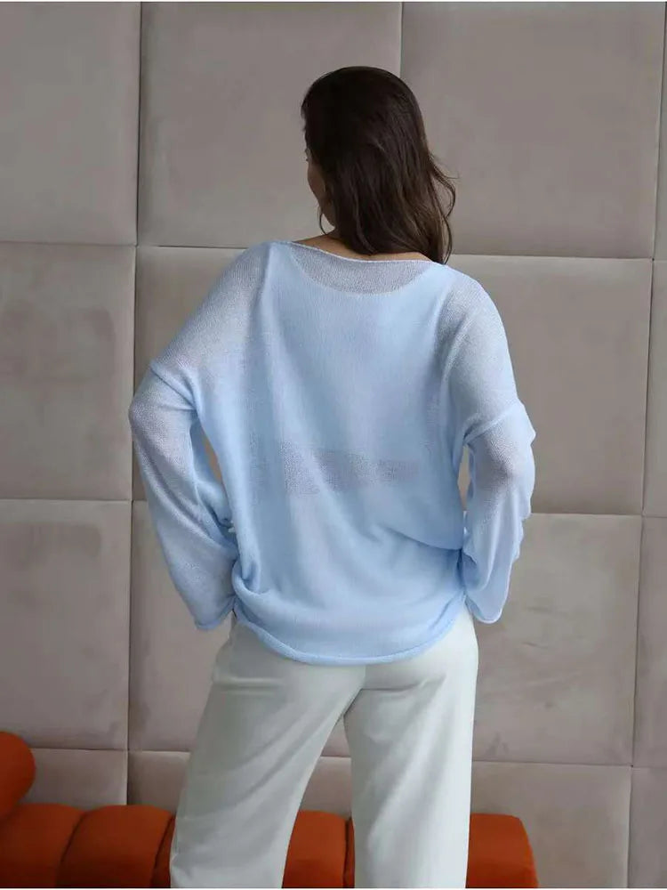 Women's Knitted Sweater Casual Fashion Hollow Jumper Sueter Mujer Summer Autumn Elegant Loose Pullover