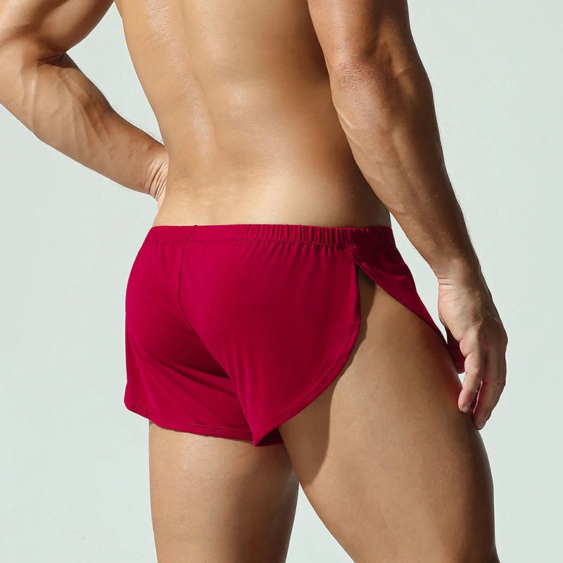 Sexy Slim Fit Stretch Pajamas Mens Shorts Summer Casual Elastic Waist Shorts Men Sleepwear Leisure Solid Color Side Split Shorts
