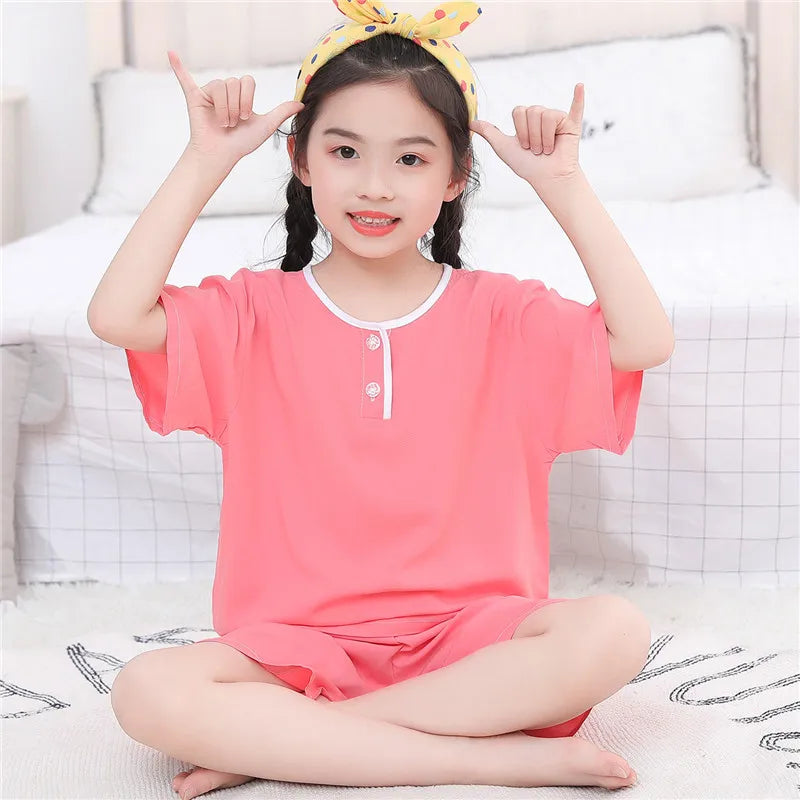 Kids Boys Girls Pajamas New 2023 Summer Thin Cute Cartoon Short Sleeve O-Neck Casual Tops with Shorts Baby Sleeping Clothing Set