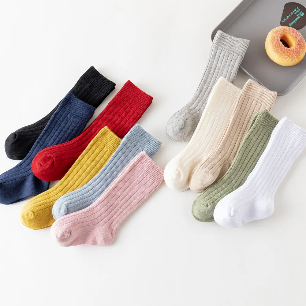 Baby Socks Newborn Kids Infant Girls Boys Knee High Sock Toddler Girl Solid Cotton Stripe Plain Long Sock For 0-3Years Children
