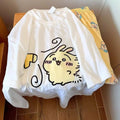yiji Pajamas Girls Summer Thin Round Neck Short Sleeve Shorts Home Clothes Set ハチワレ Hachiware うさぎ USAG Cute Pajamas